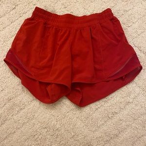 Red lululemon hotty hot shorts